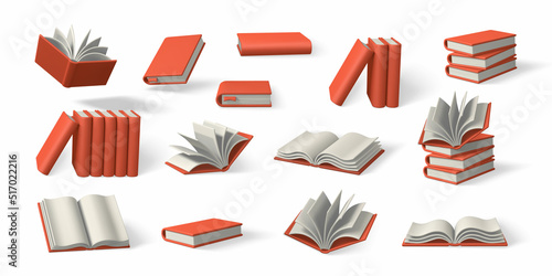 Set of 3d cute cartoon books. Realistic bookss with shaddow. Education and online class concept. Vector illustration