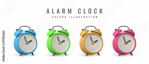 Cute cartoon alarm clock. 3d realistic table clock with shaddow. Vector illustration
