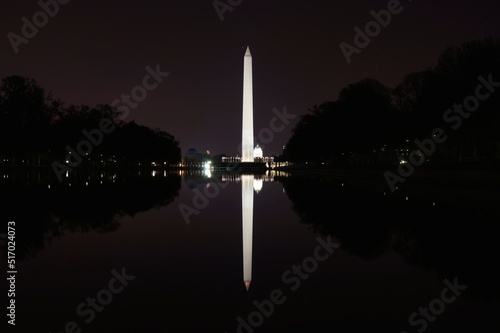 Washington Monument at night over the Reflection Pool with the Capitol in the back, 11/28/2014