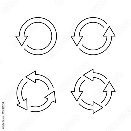 Set of circular arrows. Update, refresh, upgrade, rotate icon line style isolated on white background. Vector illustration