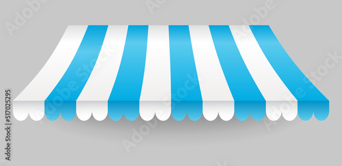 Awning element. Sunshade prevent sunlight and rain. Shop decorating. Outdoor vintage striped canopy. Marketplace tent roof, template for design