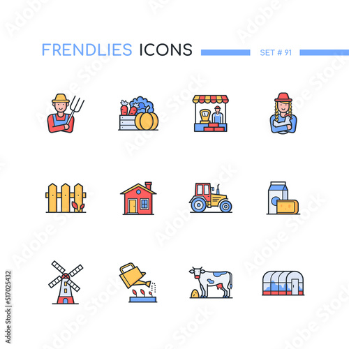 Farming and cattle breeding - modern line design style icons set