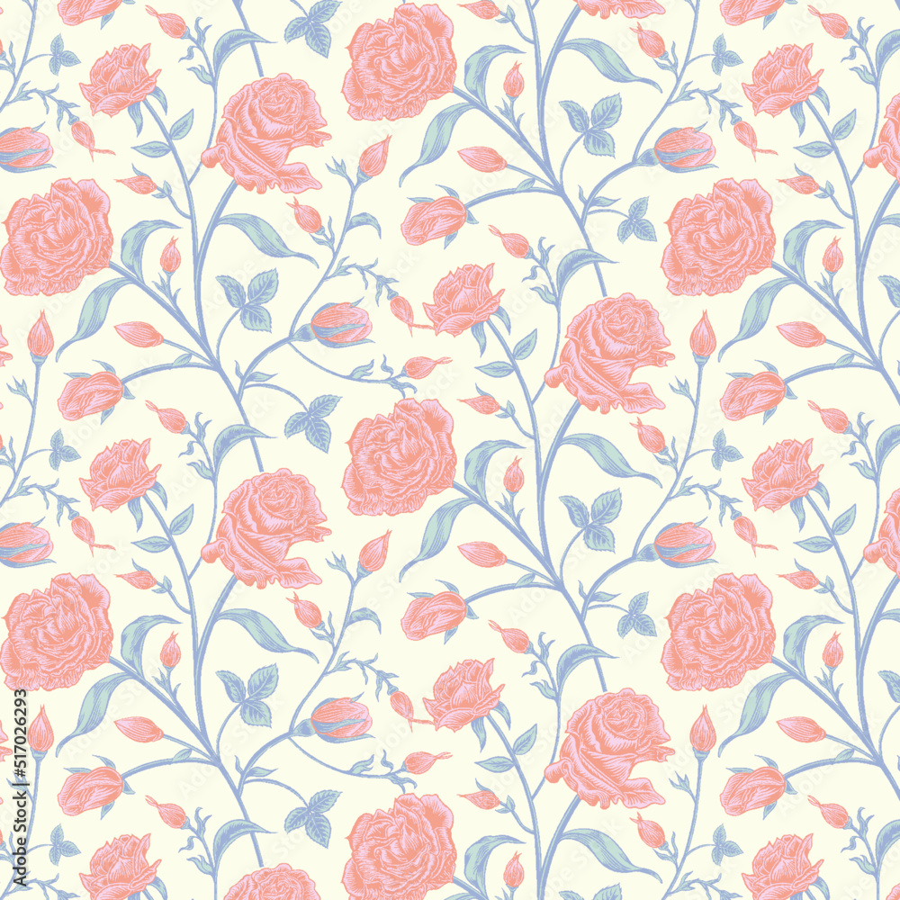 custom made wallpaper toronto digitalSeamless Vector Pattern with Pink Roses on Light Beige Background