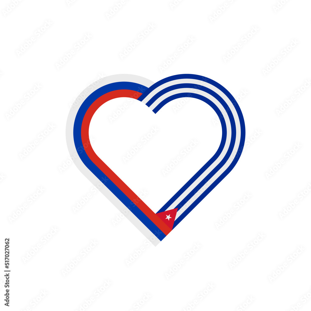 unity concept. heart ribbon icon of russia and cuba flags. vector illustration isolated on white background unity concept. heart ribbon icon of russia and cuba flags. vector illustration isolated on white background