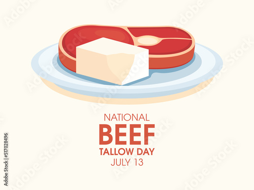 Beef Tallow Day vector. Beef steak and a cube of lard icon vector. Beef fat block illustration. July 13. Important day