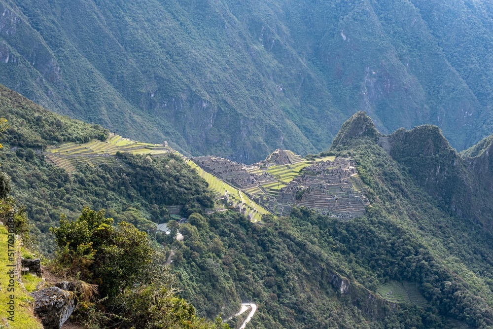 Hiking in the cloud forests and green valleys of the Inca Trail on the way to Machu Picchu in Peru Hiking in the cloud forests and green valleys of the Inca Trail on the way to Machu Picchu in Peru