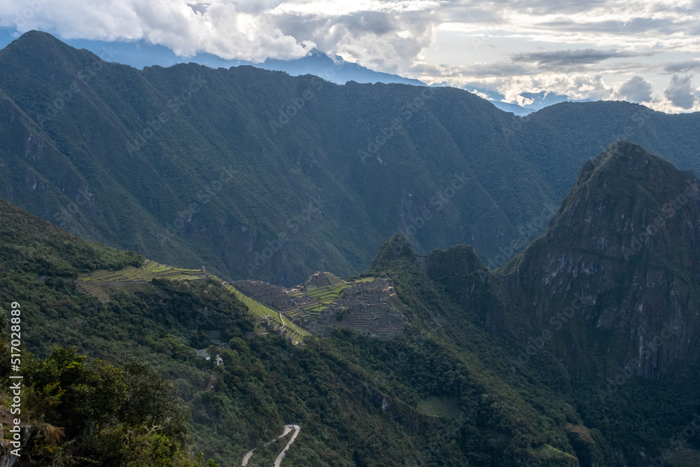 Hiking in the cloud forests and green valleys of the Inca Trail on the way to Machu Picchu in Peru Hiking in the cloud forests and green valleys of the Inca Trail on the way to Machu Picchu in Peru