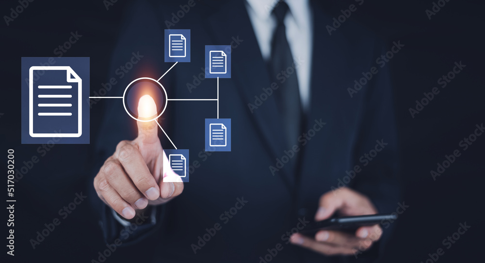 Businessman touch on Cybersecurity of network of connected devices and personal data security Businessman touch on Cybersecurity of network of connected devices and personal data security