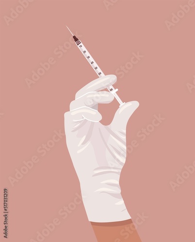Nurse hand holding a syringe. Beauty injection concept illustration