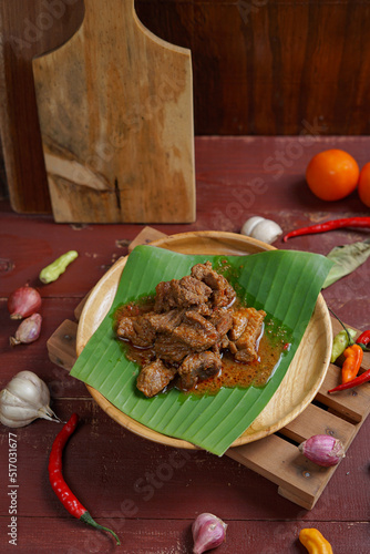 A Plate of Rendang Food. Famous food from Minangkabau Indonesia.