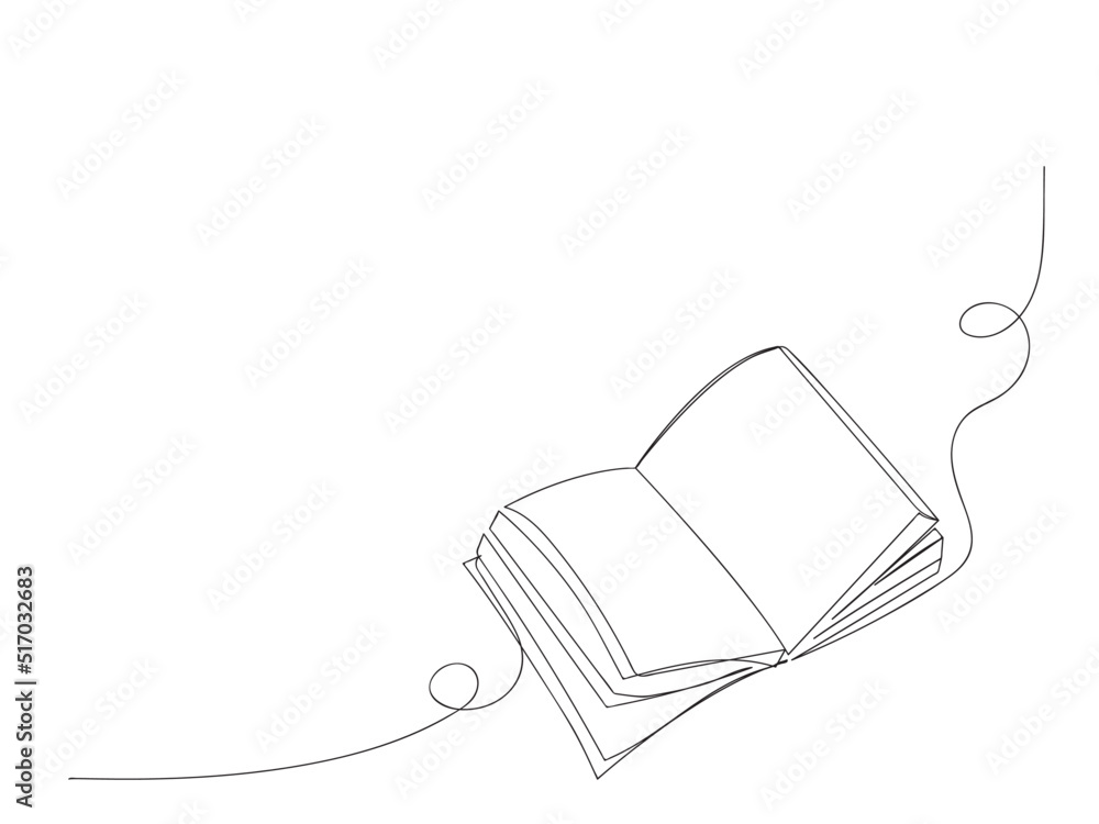 Continuous one line drawing of an open book. Vector illustration