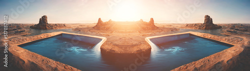 Obraz na płótnie Sea water pool in the middle of a sandy desert