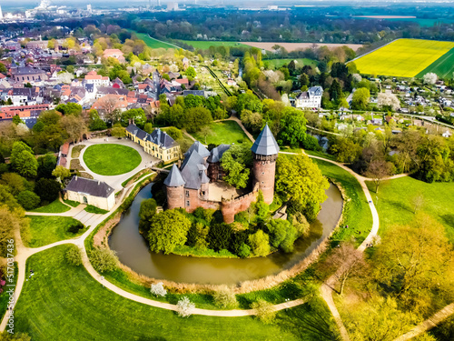 Aerial shot of the Linn Castle in Linn, Krefeld, Germany photo