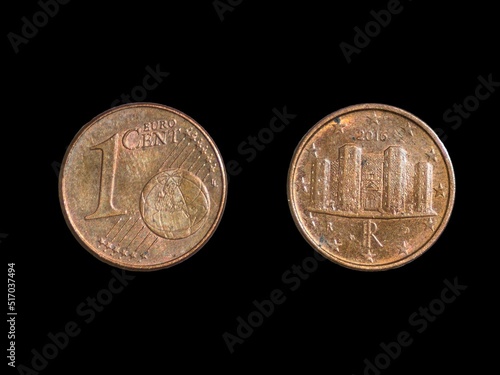 Canvas Print One euro cent coin 2016 on a black background
