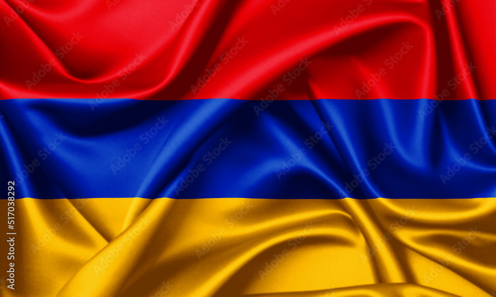 Fototapeta premium Armenia 3d waving flag close up silk curved fabric texture image