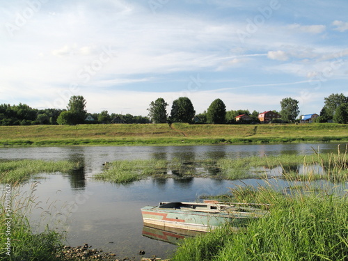 summer river in the countryside in the evening