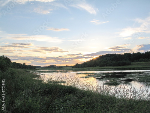 summer river in the countryside in the evening