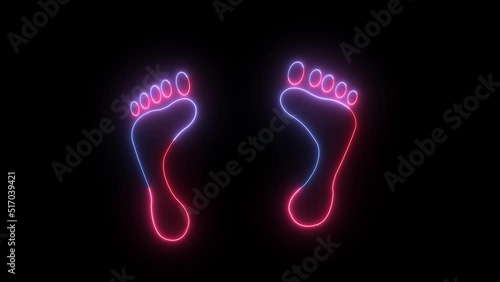 leg shape red and blue neon glow. Black background and copy space. Abstract animation for overlay or blending. Motion Graphic.