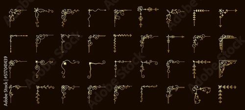 Elegant border corners. Ornamental decorative accent elements and vintage flourish shapes collection for wedding invitation and greeting cards. Vector set