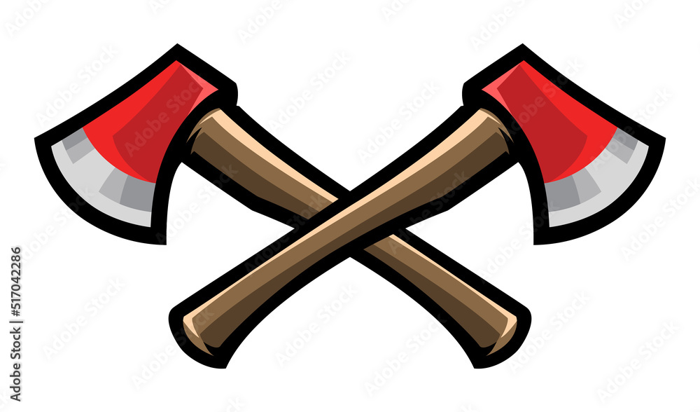 Ax. Axe lumberjack logo. Two crossed axes. Woodworking tool icon. Camping equipment emblem. Ax. Axe lumberjack logo. Two crossed axes. Woodworking tool icon. Camping equipment emblem.