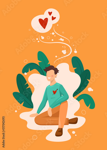 Man in love sitting on the floor
