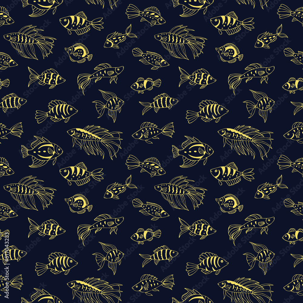 Seamless vector pattern with sketch of sea fish. Sea seamless vector pattern. Decoration print for wrapping, wallpaper, fabric.	
