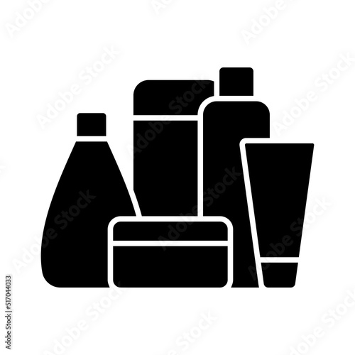 Cosmetic bottles icon. Cream, lotion, gel. Black silhouette. Front side view. Vector simple flat graphic illustration. Isolated object on a white background. Isolate.
