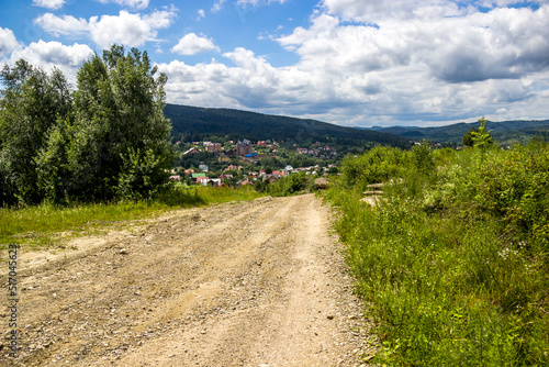 a rural road in the Carpathian village, Skole Beskids National Nature Park, Ukraine