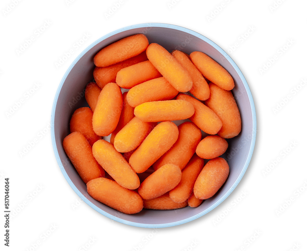 Baby carrots in a bowl isolated over white background Baby carrots in a bowl isolated over white background