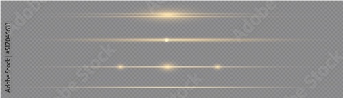 Golden and yellow light flashes, glow line, rays.