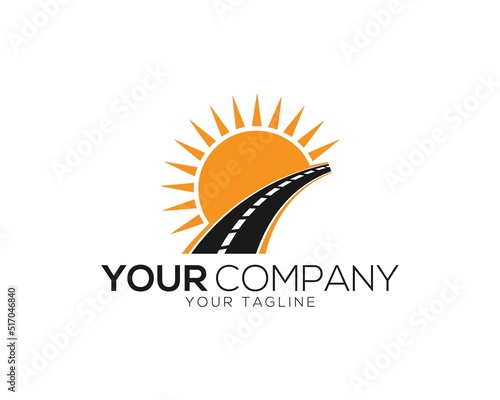 Sunset on the Road Logo Design Vector Illustration.