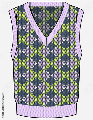 ARGYLE SLEEVLESS PATTERN SWEATER FOR WOMEN AND TEEN GIRLS IN EDITABLE VECTOR FILE