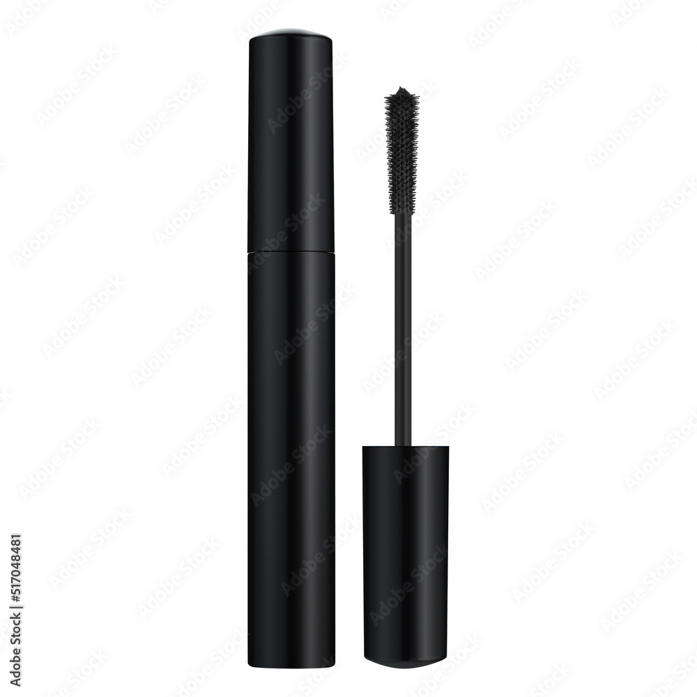 Mockup of mascara with an open brush on a white background. Mockup of mascara with an open brush on a white background.