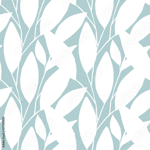 Watercolor twigs of herbs, leaves. Seamless pattern on a light green, pastel background. Aerial, botanical, delicate, feminine pattern. For prints and designs on fabric, clothing, paper, objects. © Natalie Bellows