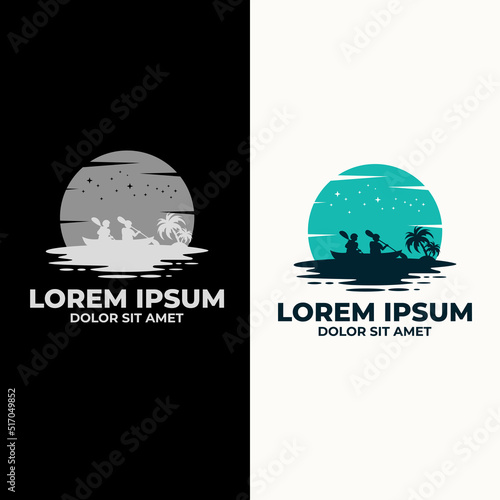 kayak sport silhouette logo vector. Logo outdoor adventure using a canoe boat. outdoor logo and landscape