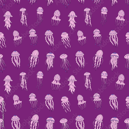 Seamless vector pattern with sketch of jellyfish. Sea seamless vector pattern. Decoration print for wrapping, wallpaper, fabric. 