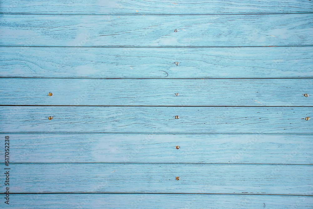 Light blue wood background texture in foreground with space for text or design