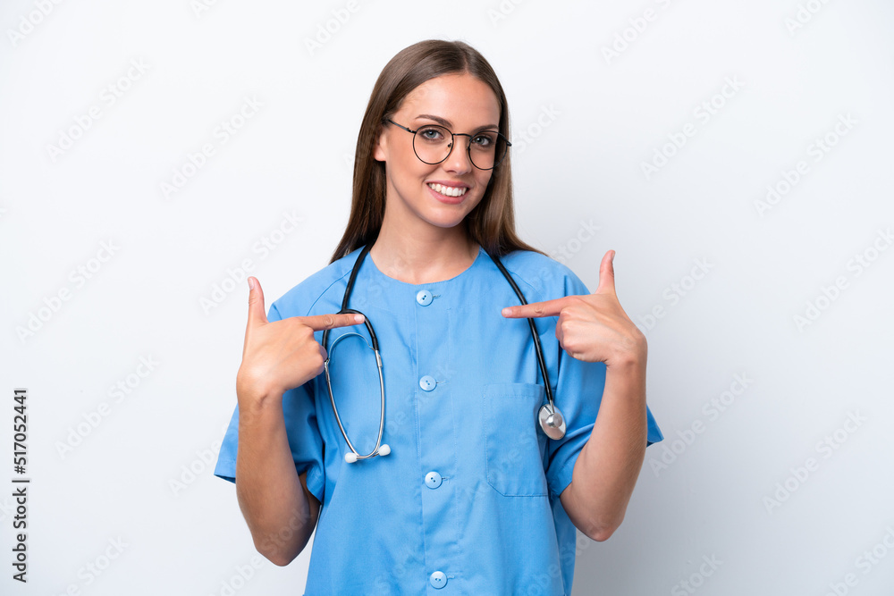Young nurse caucasian woman isolated on white background proud and self-satisfied Young nurse caucasian woman isolated on white background proud and self-satisfied