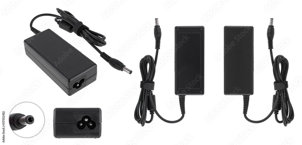 laptop power supply, laptop accessory, on a white background, collage laptop power supply, laptop accessory, on a white background, collage