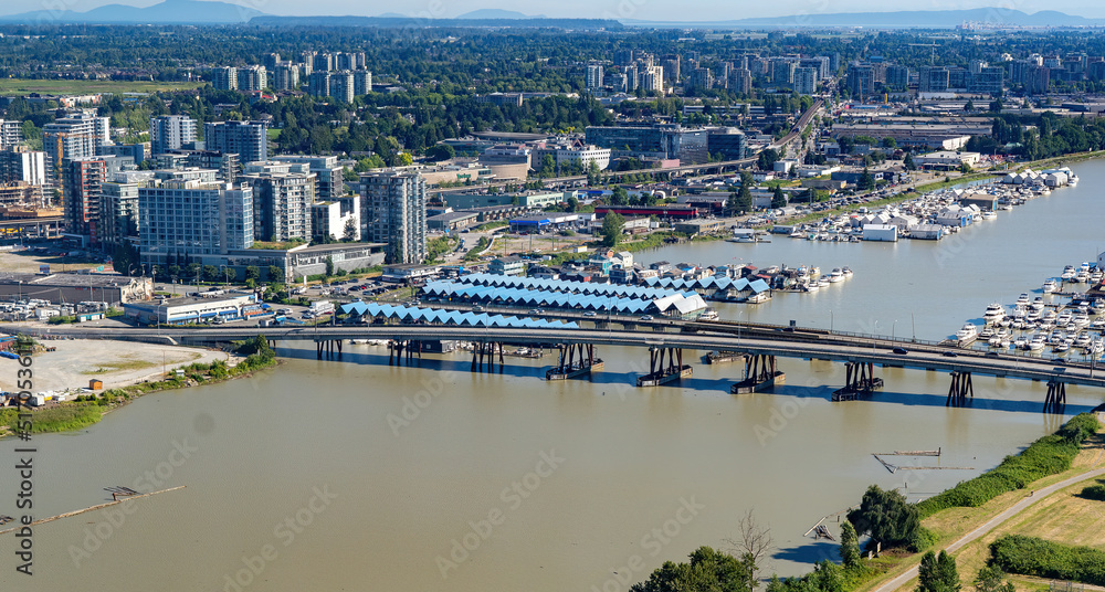 Airport Connector Bridge and Moray Bridge, side-by-side, in Richmond, BC, Canada, near Vancouver International Airport