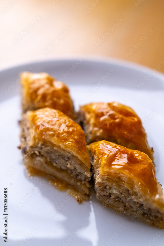 Turkish baklava with syrup and walnuts