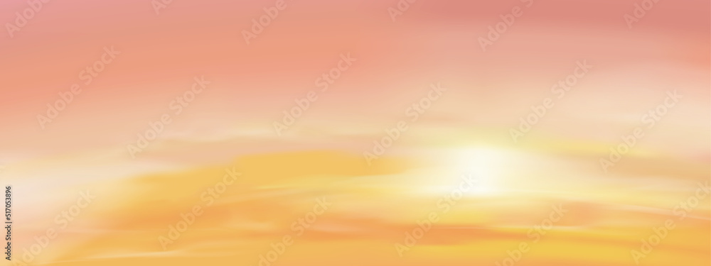 Sunrise in Morning with Orange,Yellow and Pink sky,Dramatic twilight landscape with Sunset in evening,Vector beautiful romatic dusk Sky banner of Sunset or sunlight for four seasons backgroundAutumn l