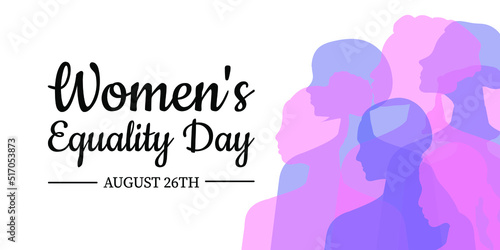Equality Women's Day. Women of different ages, nationalities and religions come together. Horizontal white poster with transparent silhouettes of women. Vector. © Sagittarius_13