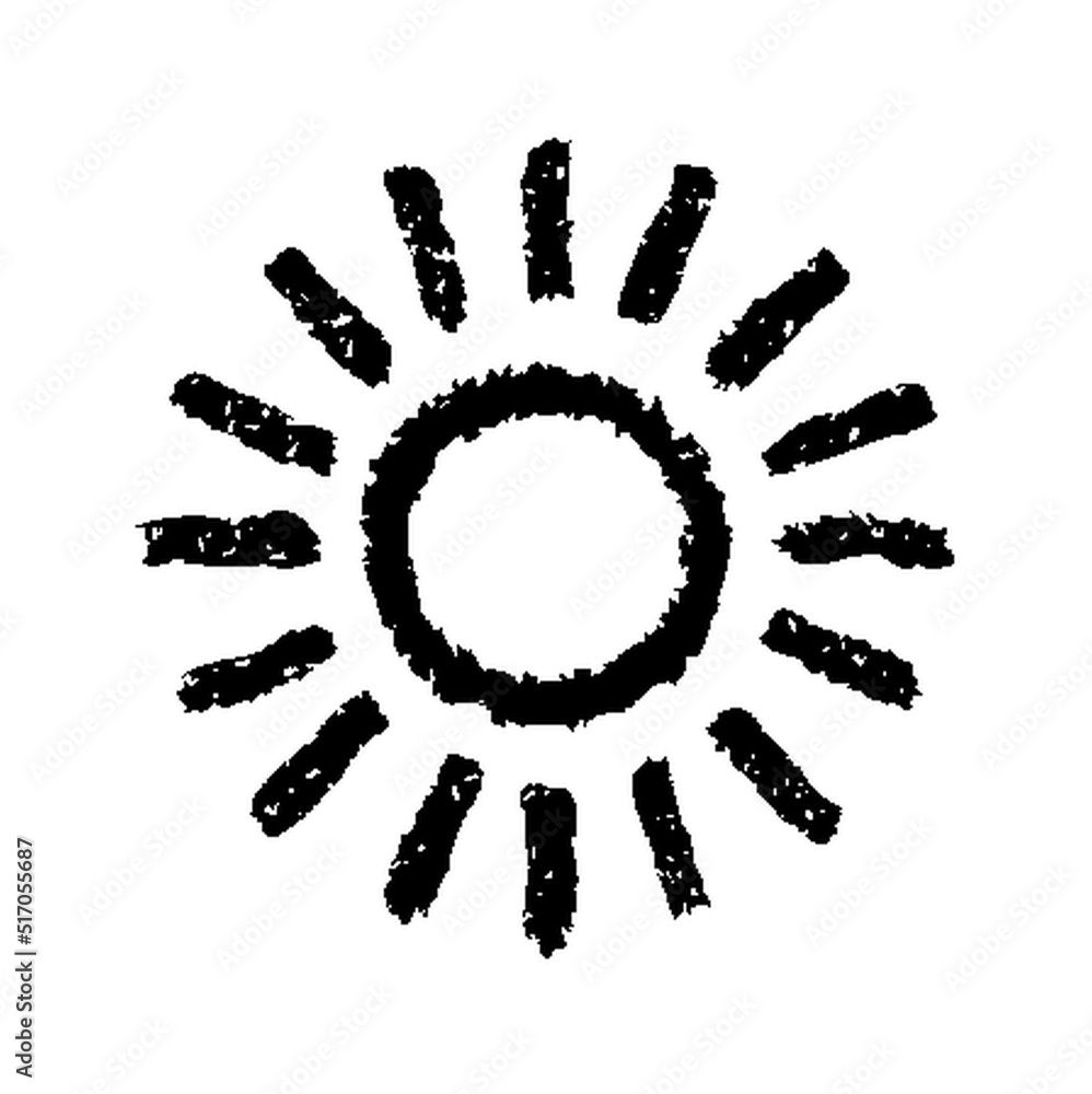 Fototapeta premium Hand painted sun symbol, hand drawn with crayon