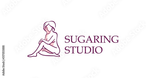 Logo for beauty salon, shugaring studio, massage, spa, hair waxing. Illustration, beautiful body. Linear, modern drawing of a skinny girl. 