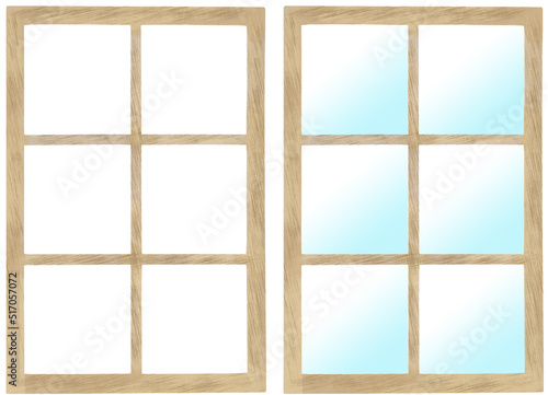 Set of Windows with and Withoug Glass Panes