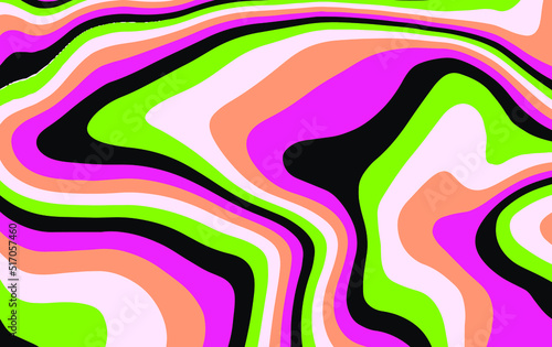 The 1970s-style wavy retro background in a psychedelic bright acidic colors.