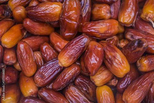 Candied dates on the market close-up