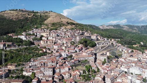 aerial view of the historic city of Palestrina located on the side of a mountain, not far from Rome