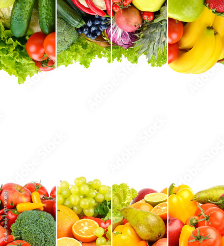 Frame healthy vegetables and fruits isolated on white